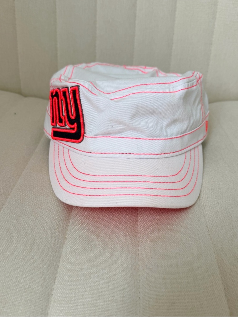 NFL NY Giants White Cap with Pink Stitching and 'ny' Patch